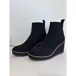 EILEEN FISHER QUILL STRETCH BLACK WEDGE BOOTIE US 9M